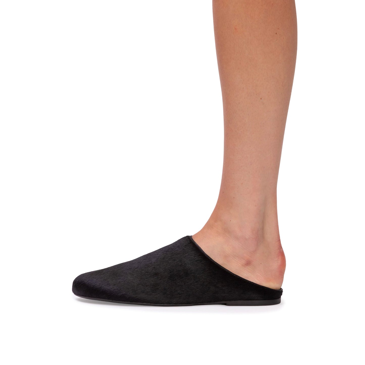 Black Pony Hair Round-Toe Slip-on Backless Ballet Flats