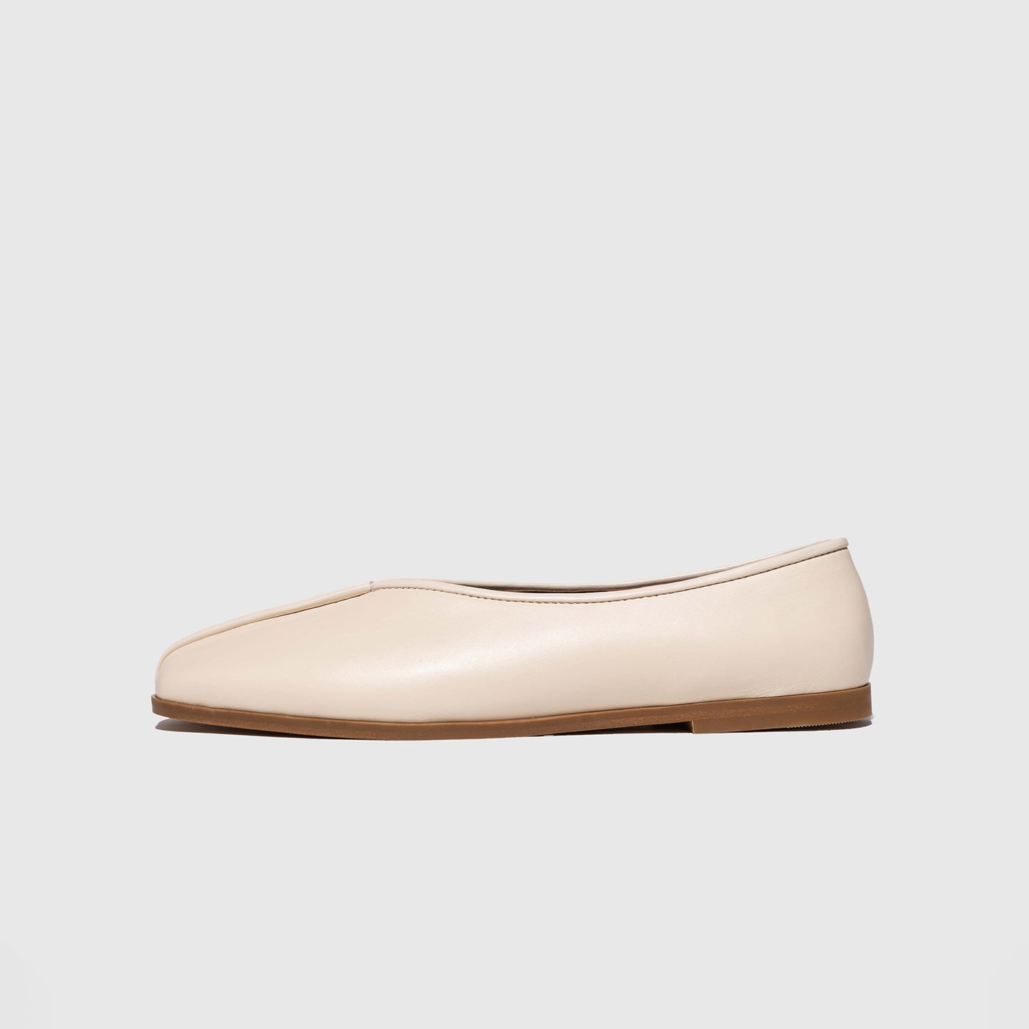 Cream Square-Toe Ballet Classic Flats
