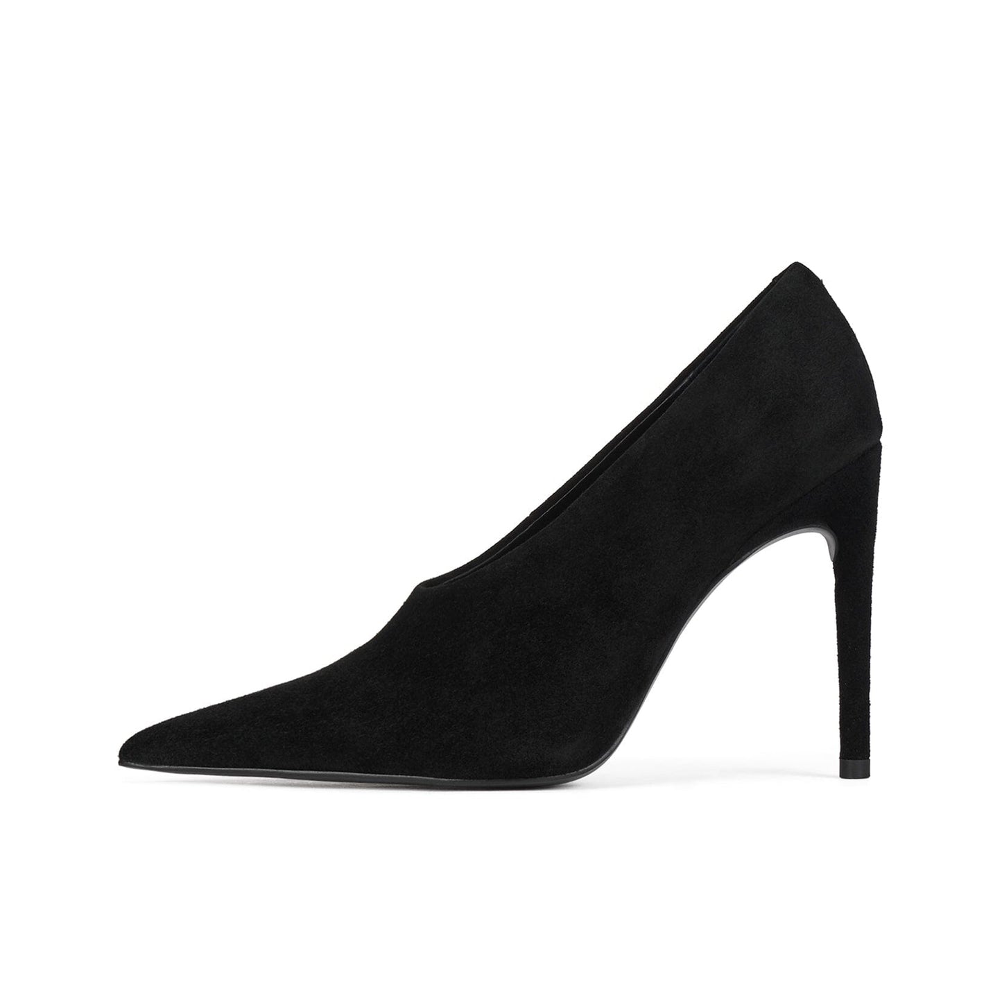 Black Faux Suede Pointed-Toe Sleek Slip-On Pumps High Heels