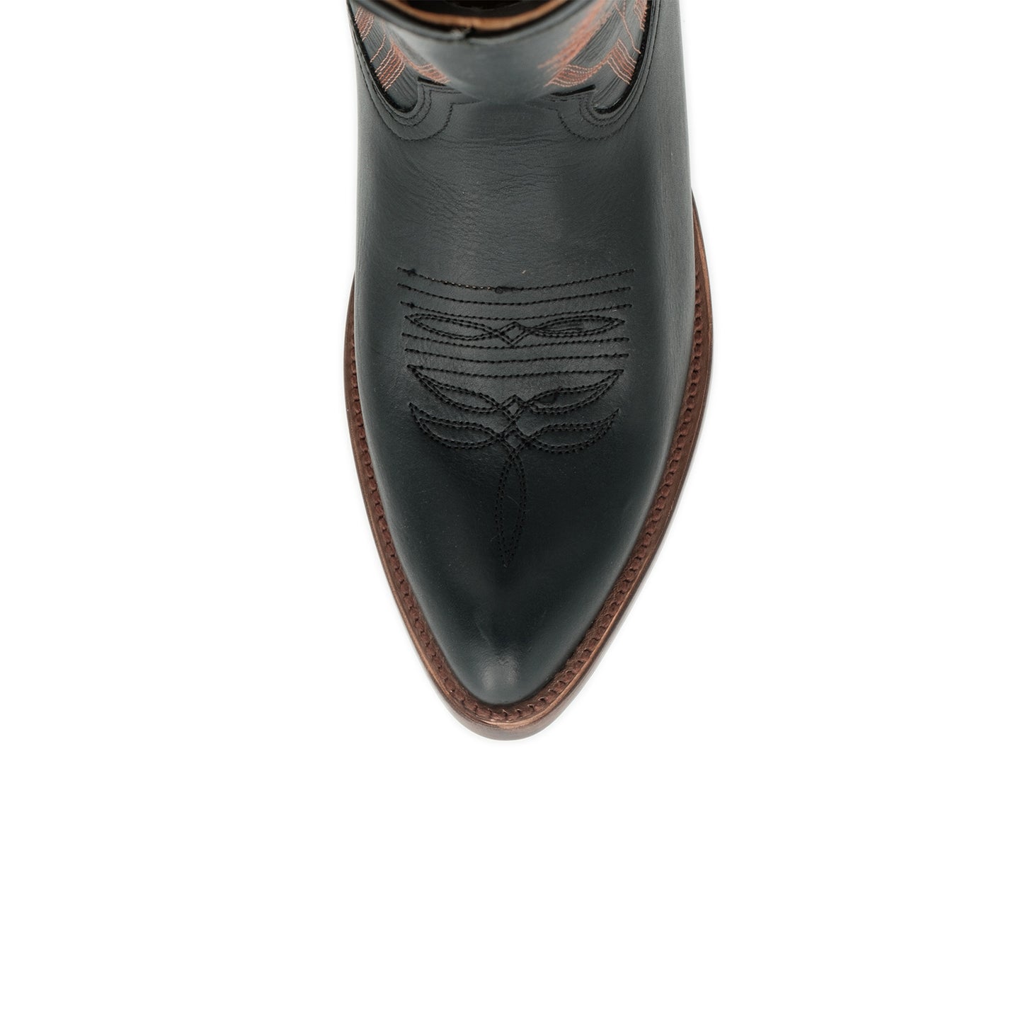 Black Almond-Toe Green Embroidery Wide Calf Knee High Cowgirl Boots