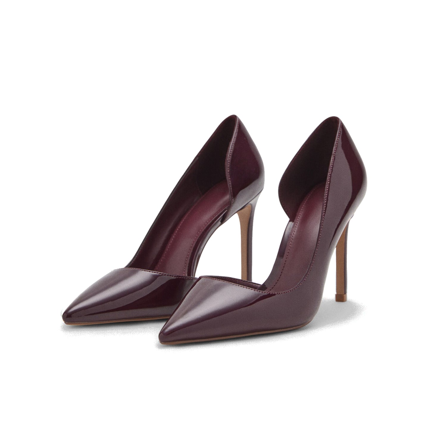 Patent Burgundy Pointed-Toe Slip-On Sleek High Heels Pumps