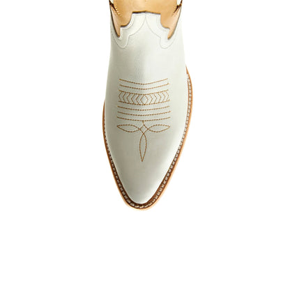 Contrast Beige and Khaki Pointed-Toe Inlay Ankle Cowgirl Boots