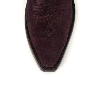 Wine Red Faux Suede Snip-Toe Embroidery Mid Calf Cowgirl Boots