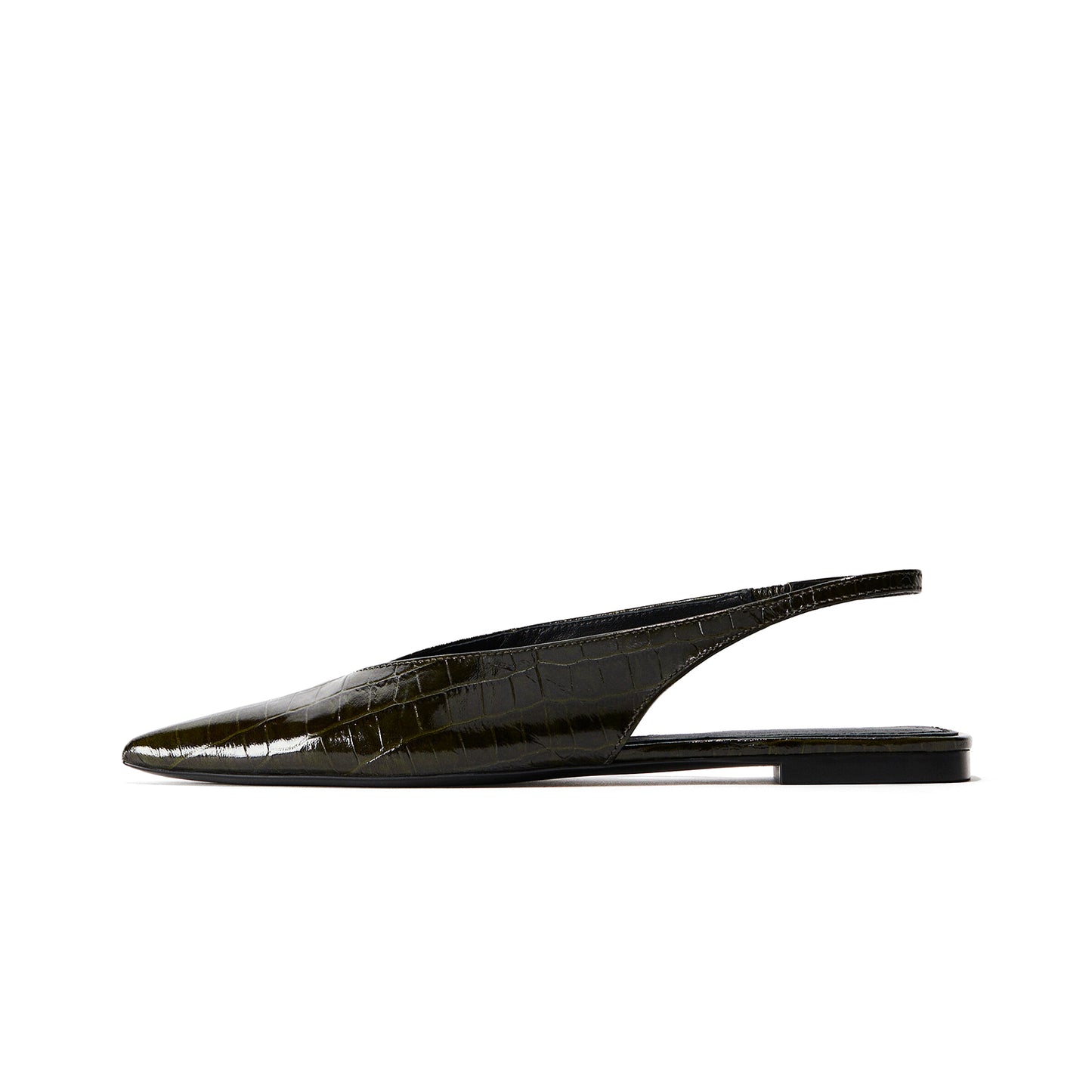 Dark Khaki Stone Print Pointed-Toe Slingback Flats