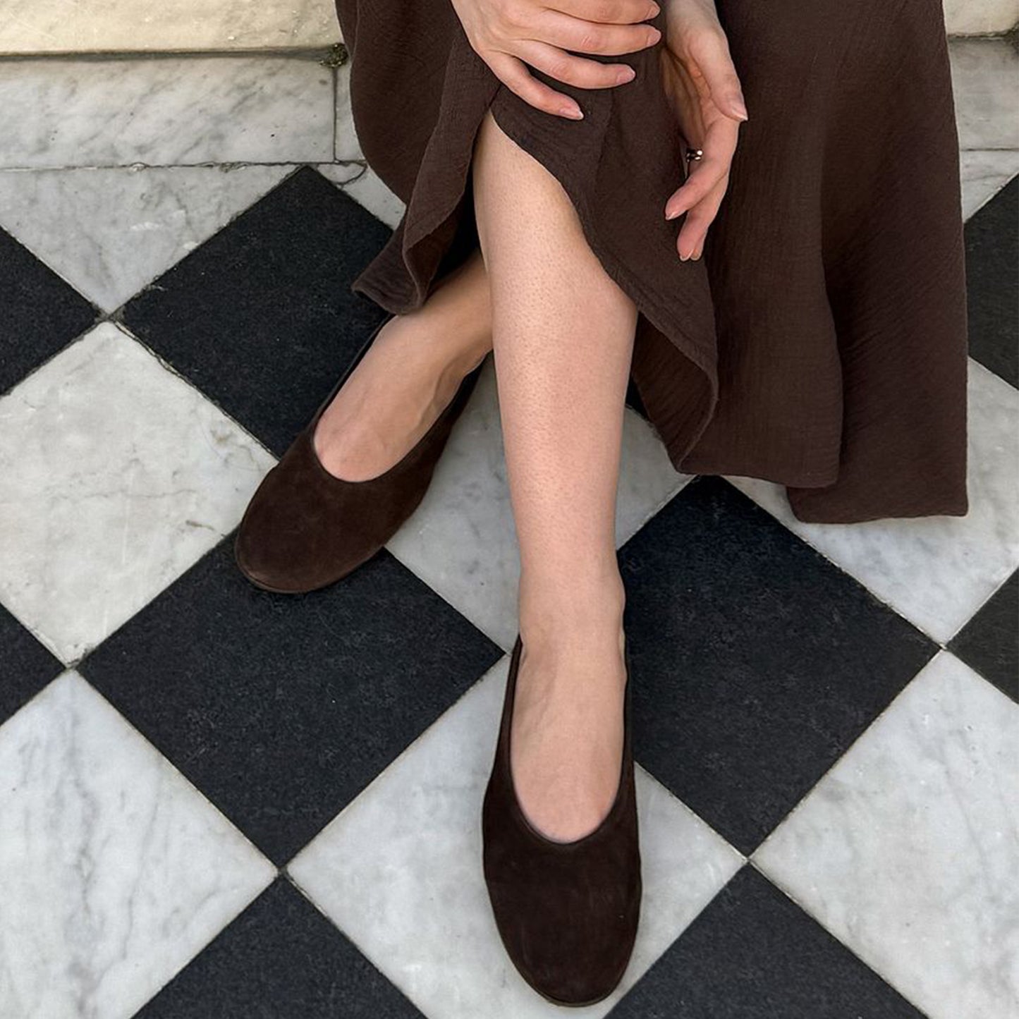 Brown Faux Suede Round-Toe Simple Classic Ballet Flats