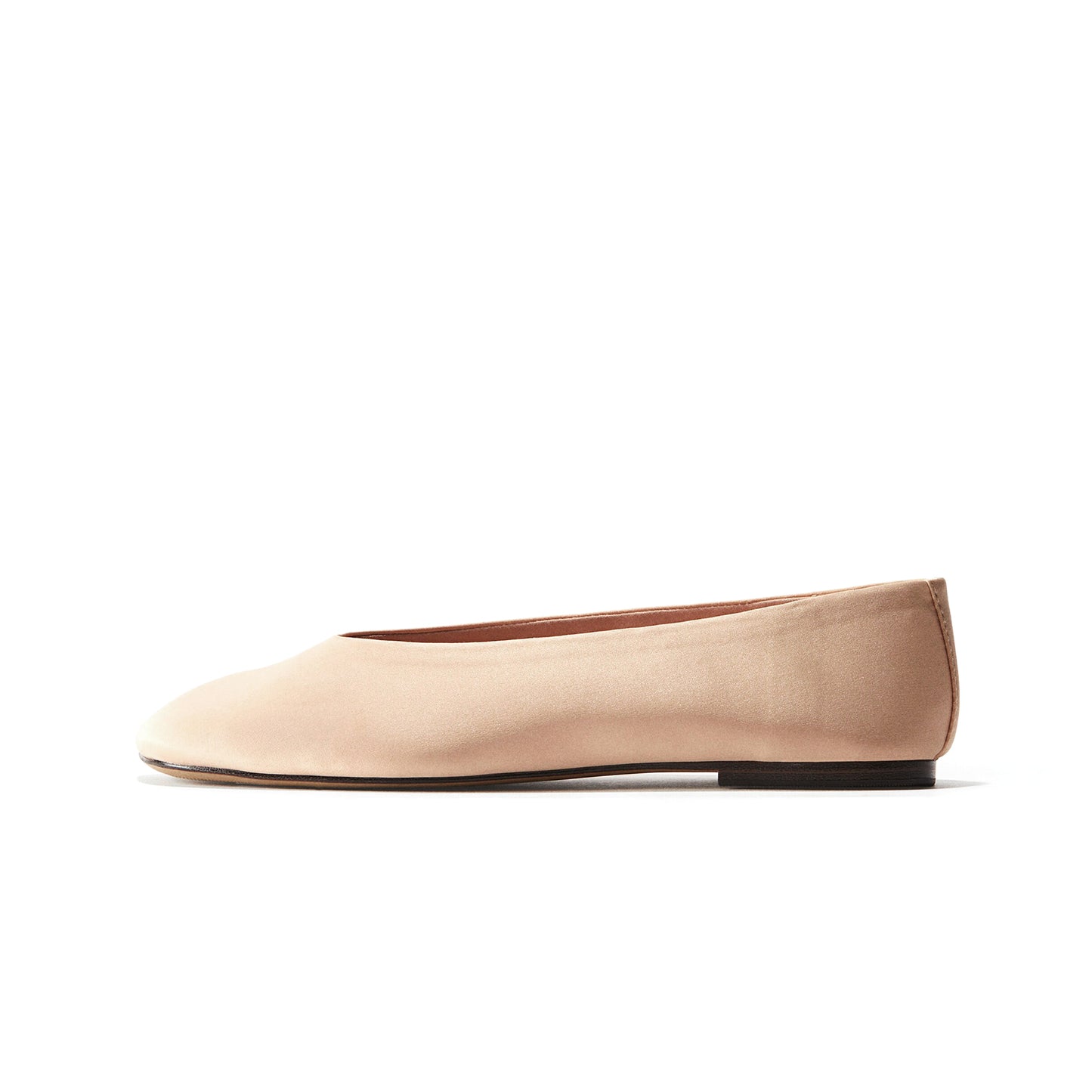 Beige Satin Square-Toe Classic Slip-On Ballet Flats