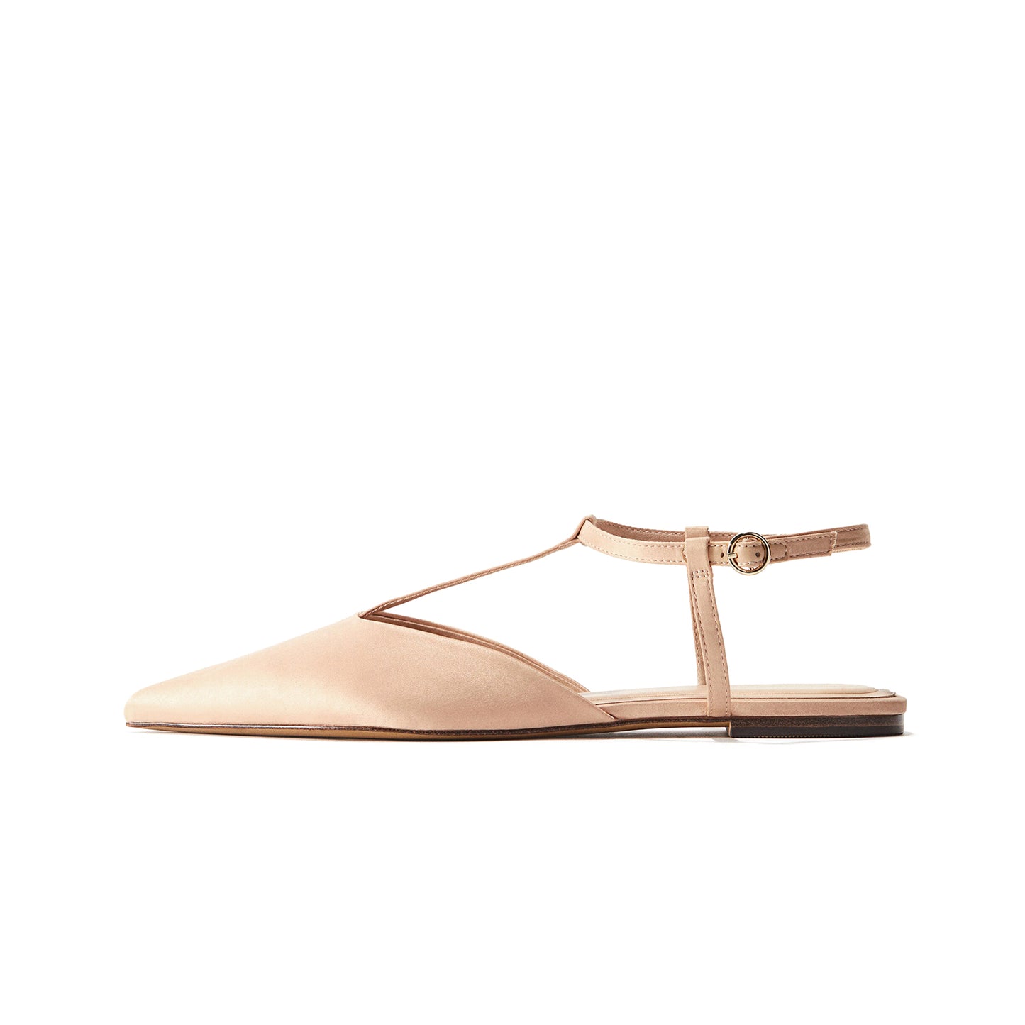 Beige Satin Pointed-Toe Ankle Slingback Flats