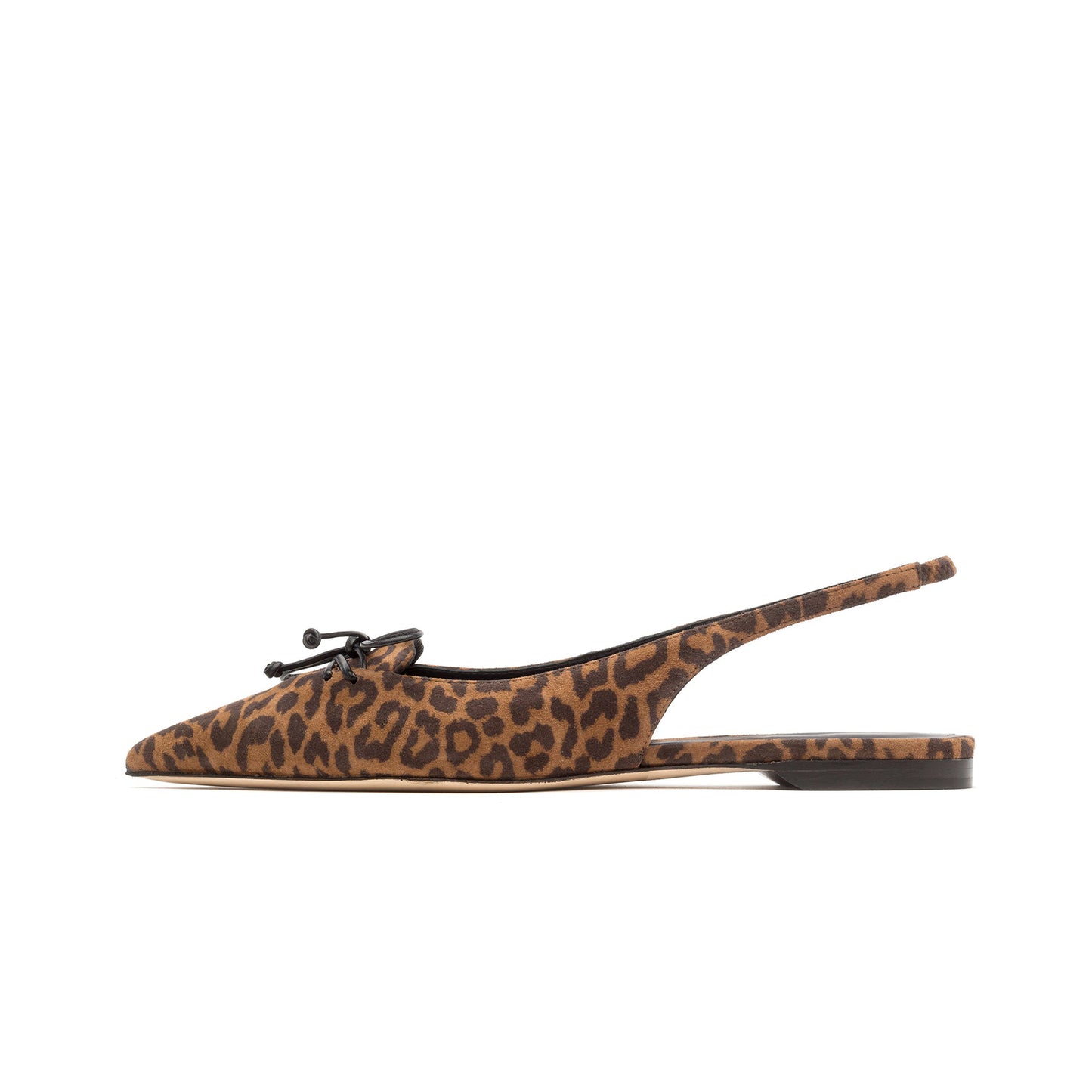 Leopard Faux Suede Pointed-Toe Front Bow Slingback Flats