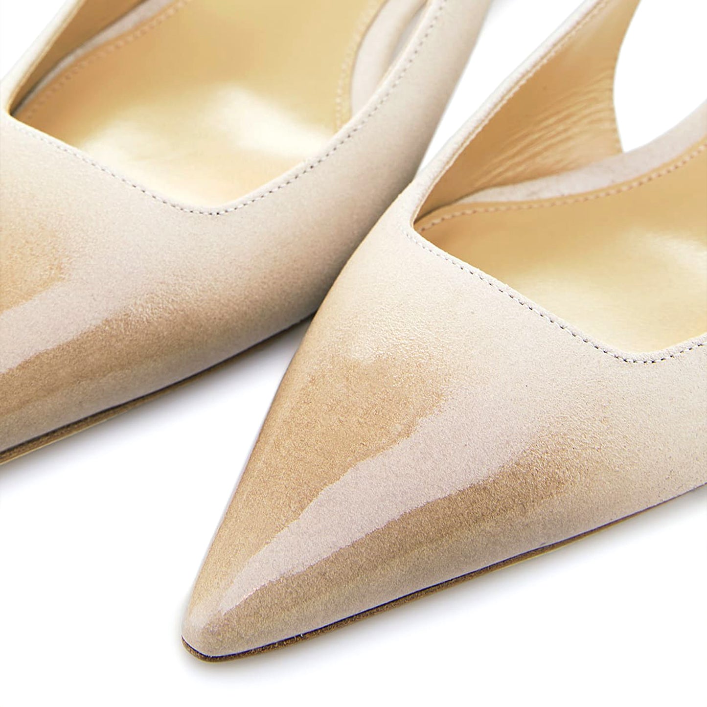 Sand Pointed-Toe Simple Slingback Slip-On Kitten Heels