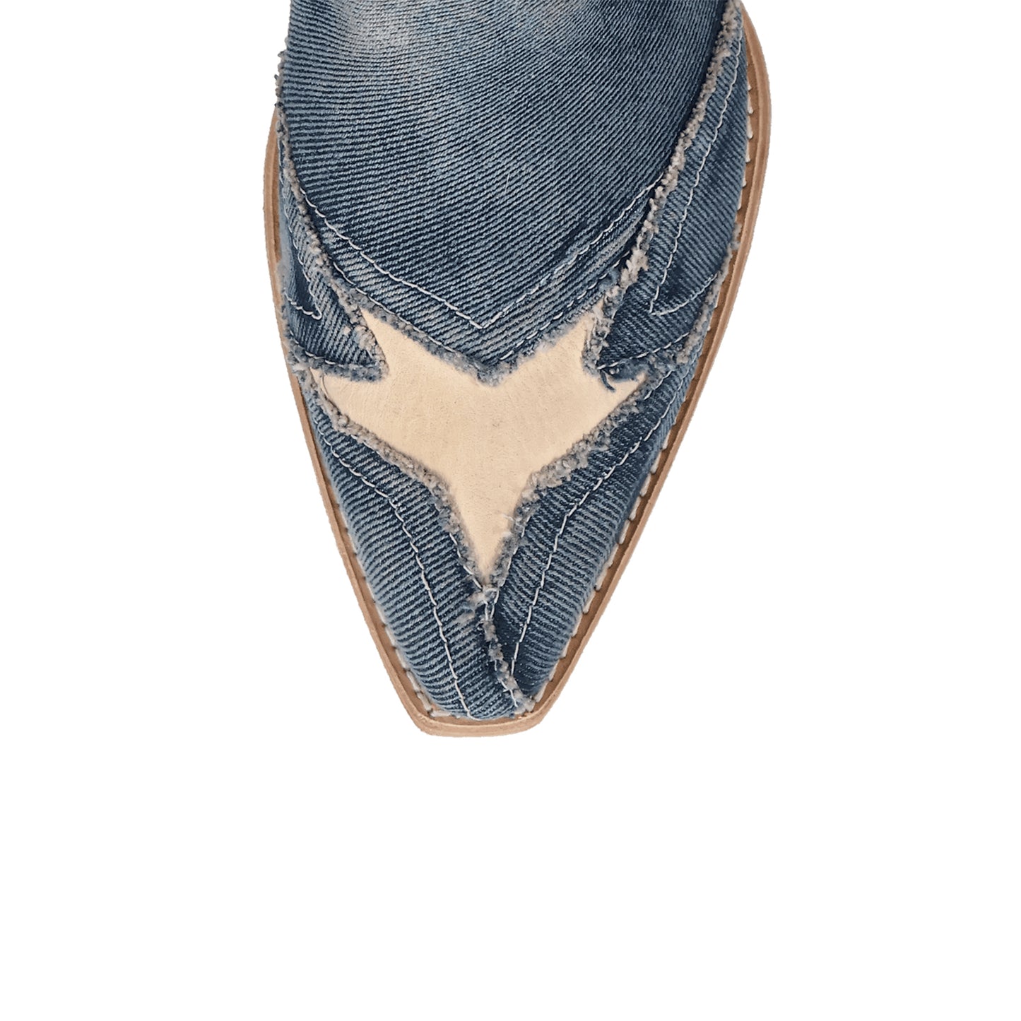 Blue Denim Snip-Toe Vegan Leather Star Inlay Full-Zip Ankle Cowgirl Boots