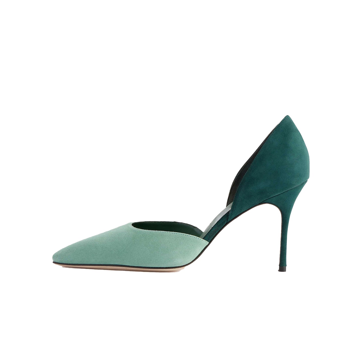 Contrast Green And Brown Faux Suede Pointed-Toe Slip-On High Heels