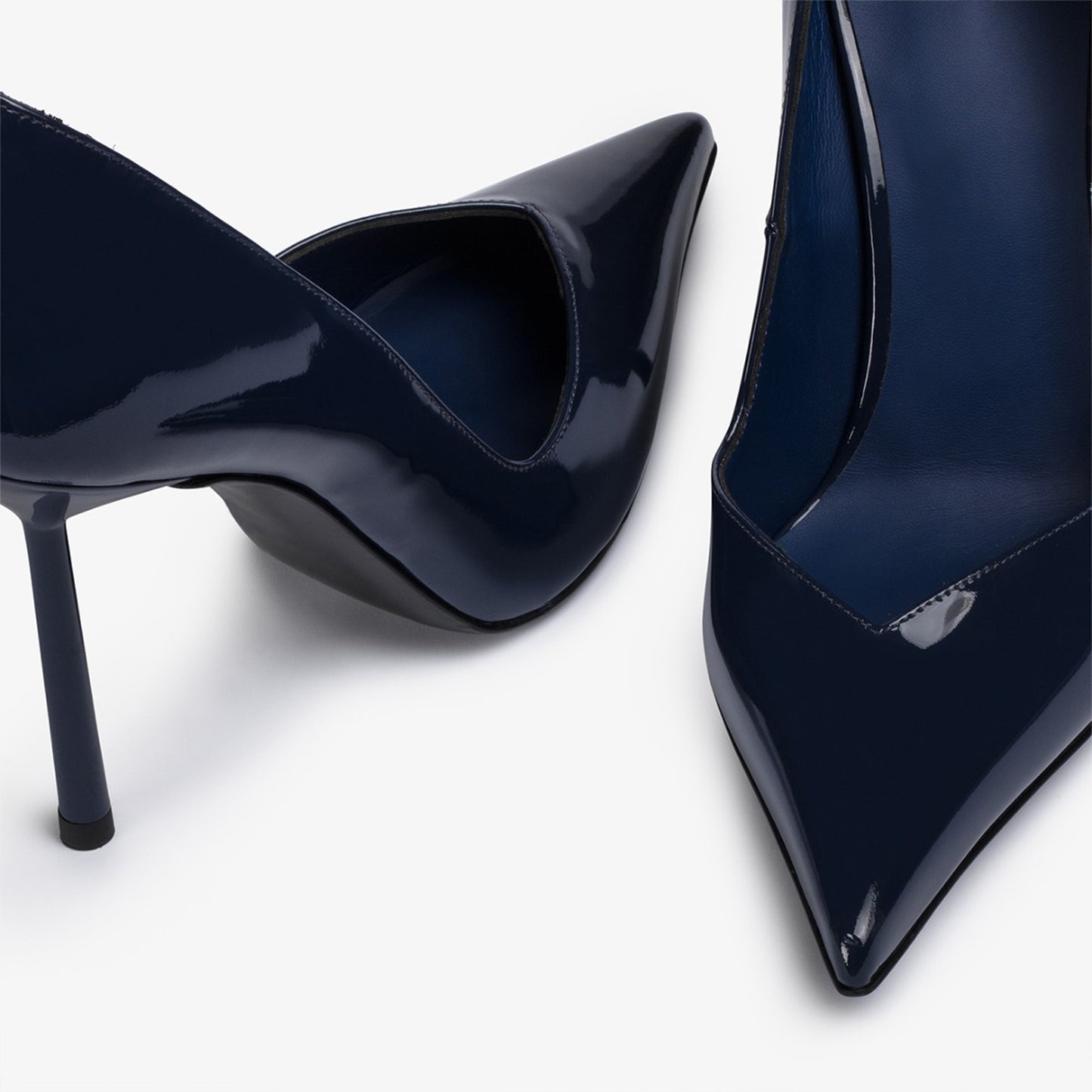 Patent Blue Pointed-Toe Sleek Slip-On High Heels