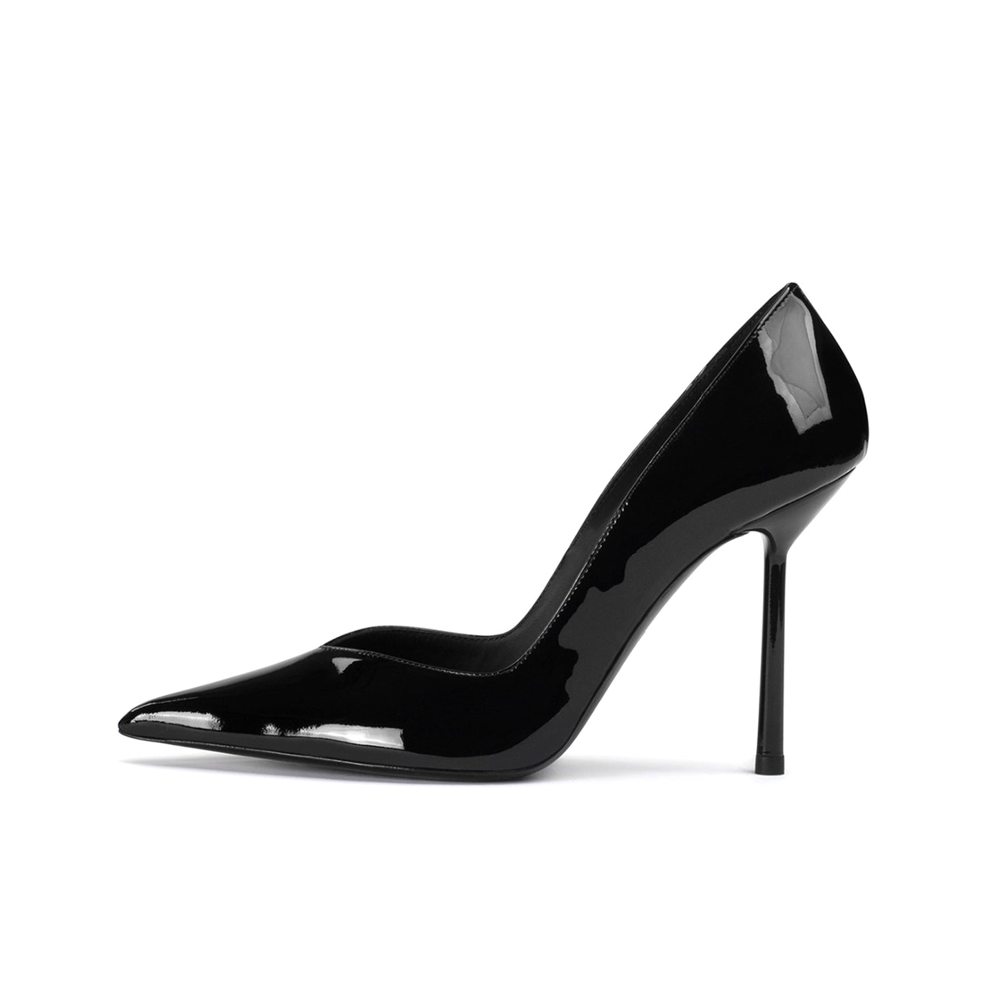 Patent Black Pointed-Toe Sleek Slip-On High Heels