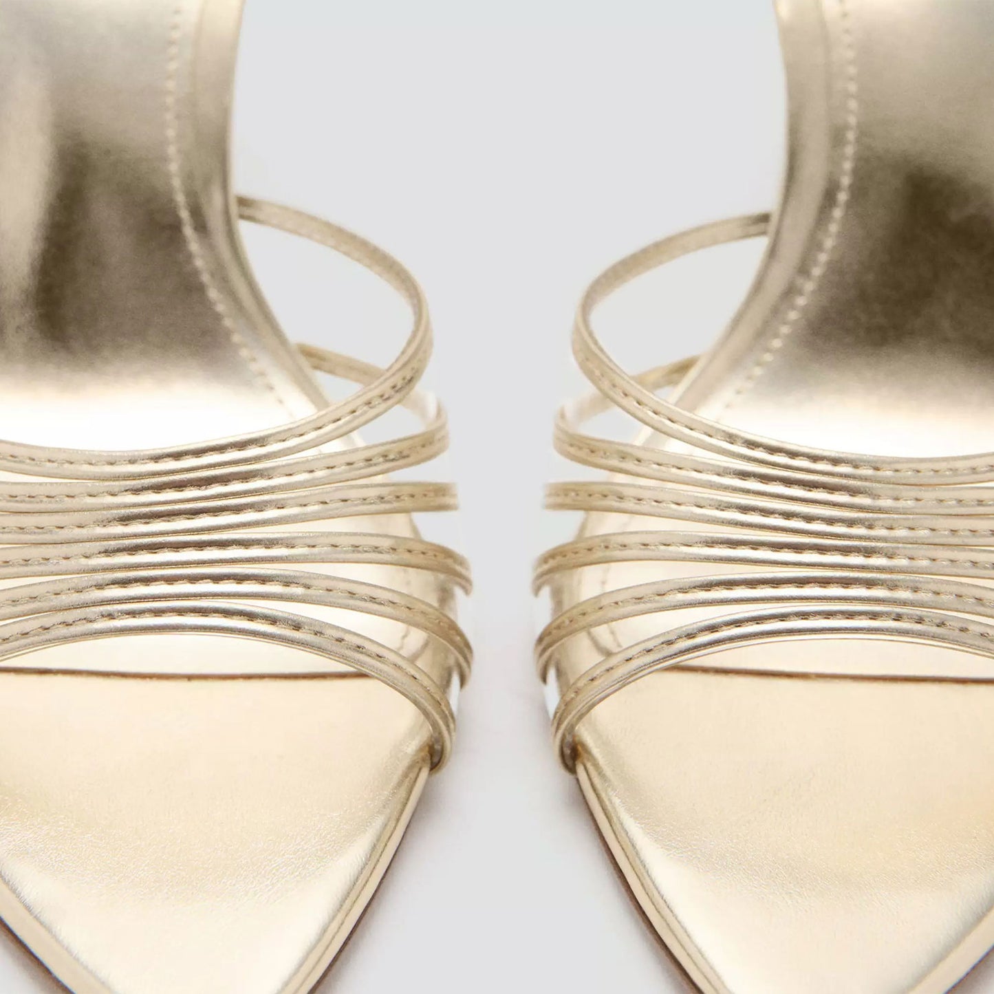 Metallic Gold Open Pointed-Toe PVC Transparent Film With Strap Backless High Heels
