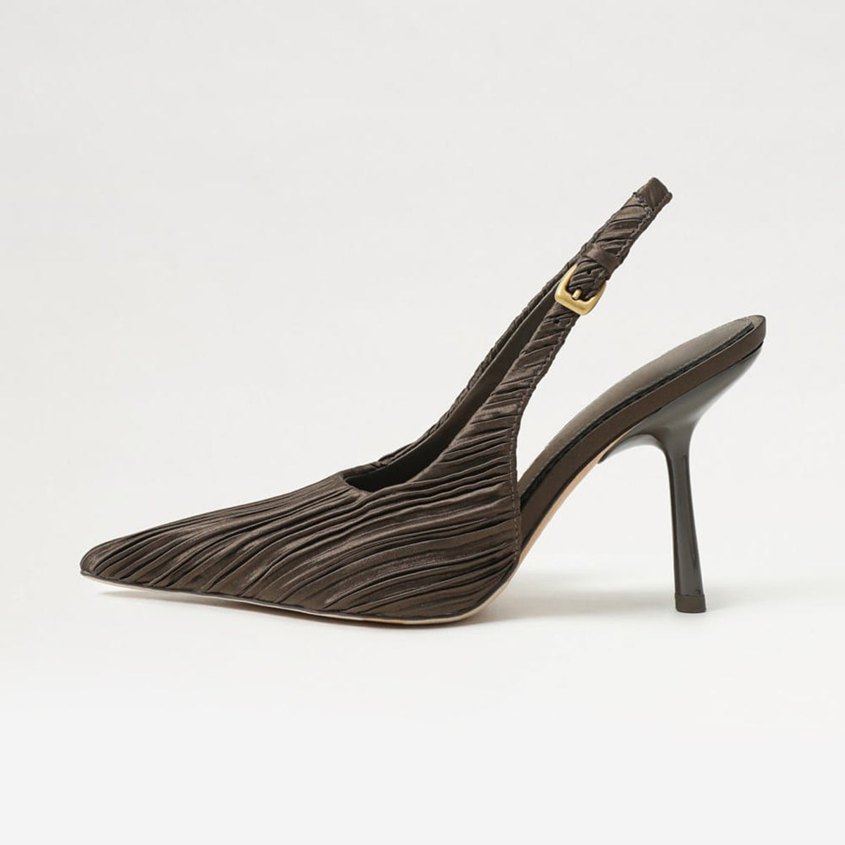 Dark Green Striped Satin Pointed-Toe Back Strap Chic High Heels Pumps
