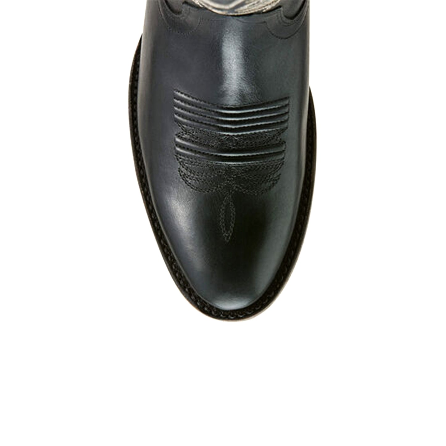 Black Round-Toe Classic Embroidery Mid Calf Cowgirl Boots