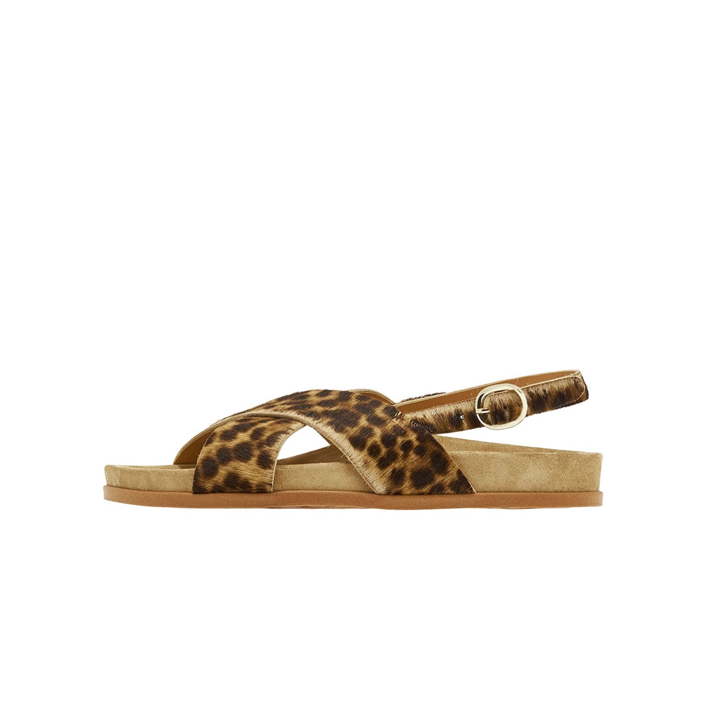 Leopard Pattern Pony Hair Square-Toe Crossed Strap Slingback Flats