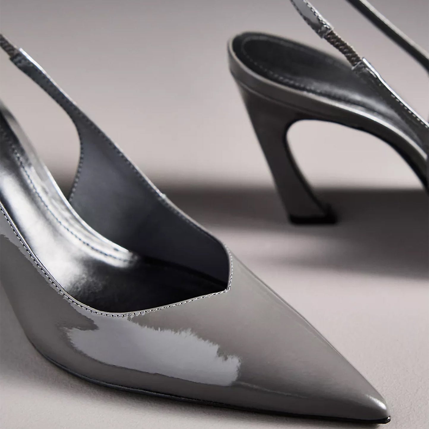 Patent Grey Pointed-Toe Classic Simple Slingback High Heels