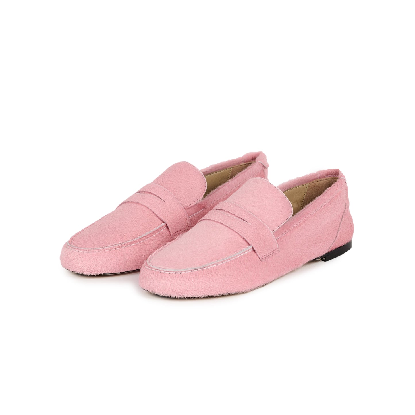 Pink Pony Hair Vegan Leather Round-Toe Slip-On Chic Loafers Flats