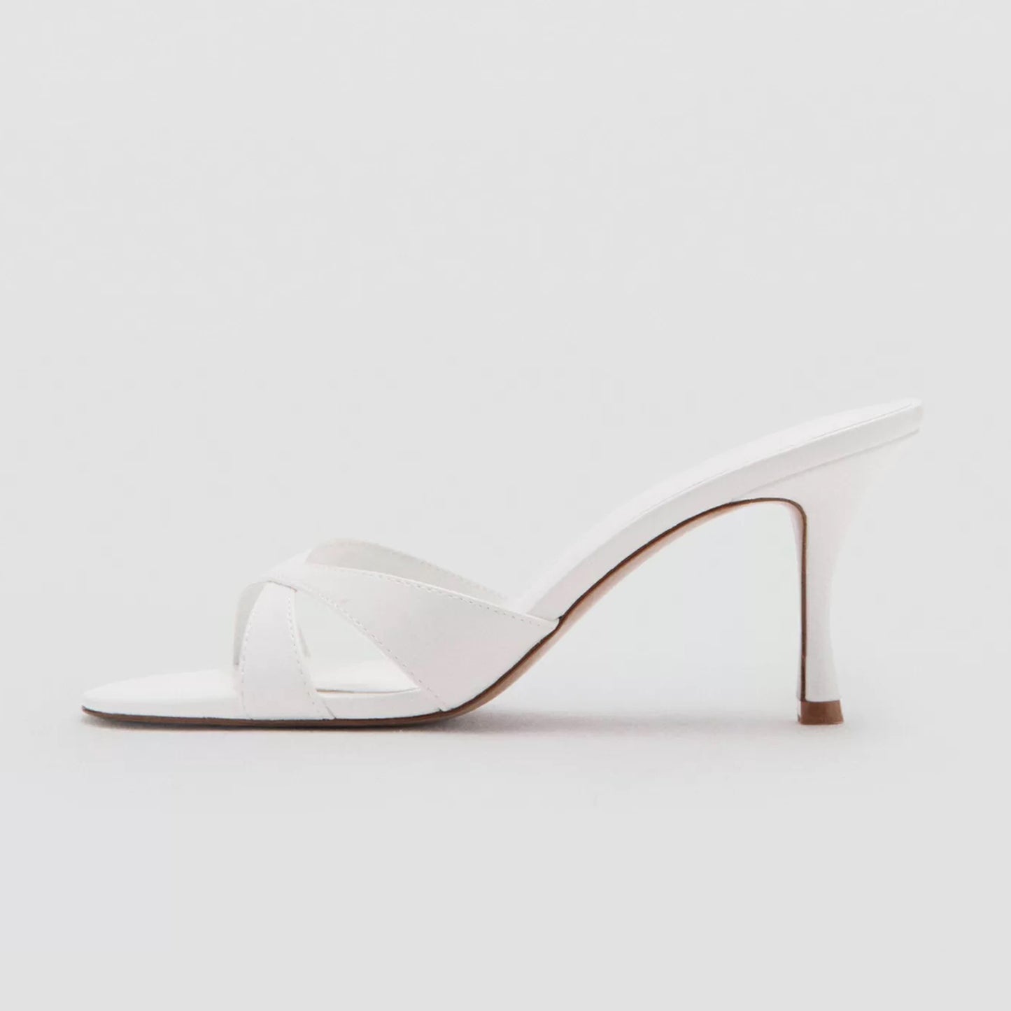 White Round-Toe Front Crossed Straps Slip-On High Heels