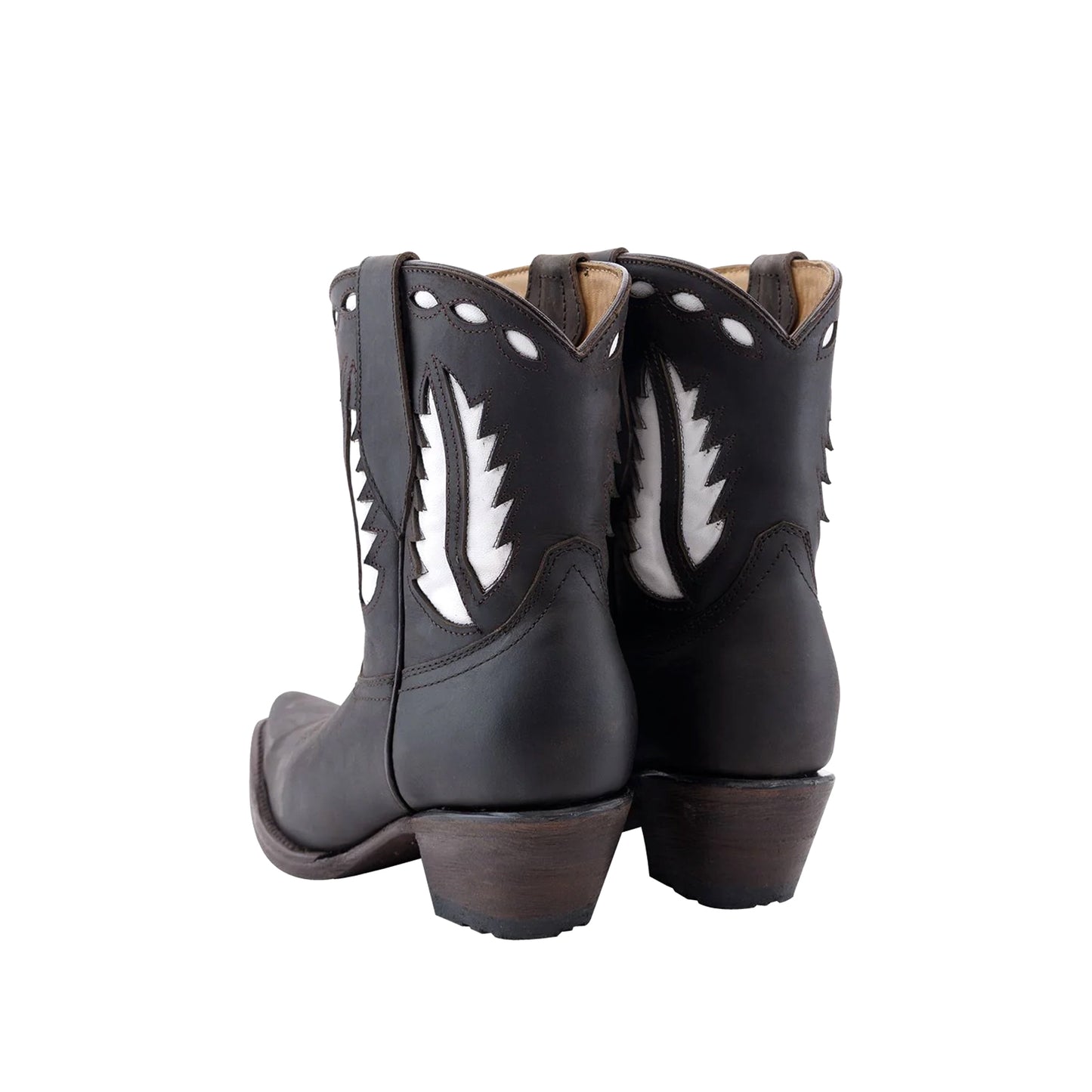 Chocolate Snip-Toe White Inlay Cowgirl Ankle Boots