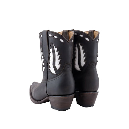 Chocolate Snip-Toe White Inlay Cowgirl Ankle Boots