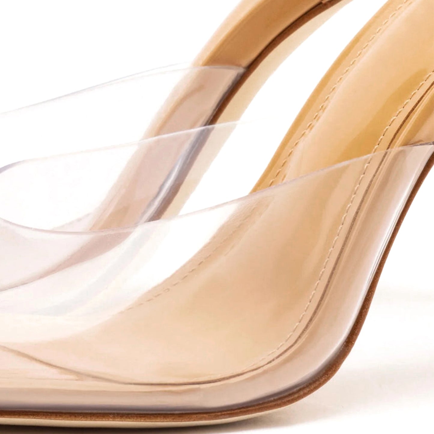 Nude Translucent Upper Round-Toe Backless High Stiletto Heels
