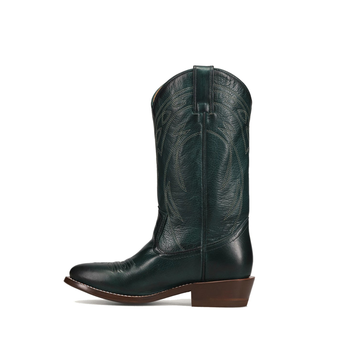Dark Green Almond-Toe Chic Embroidery Western Mid Calf Cowgirl Boots