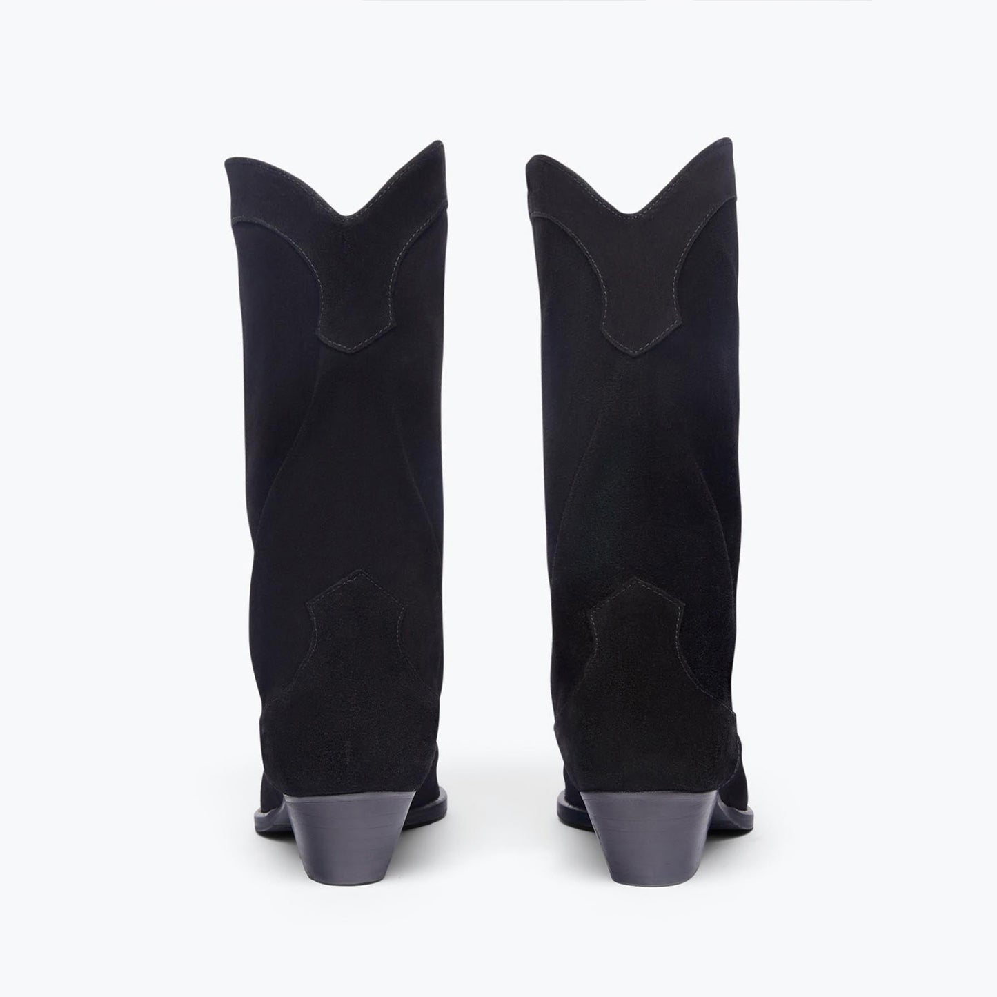 Black Faux Suede Almond-Toe Chic Ankle Cowgirl Boots