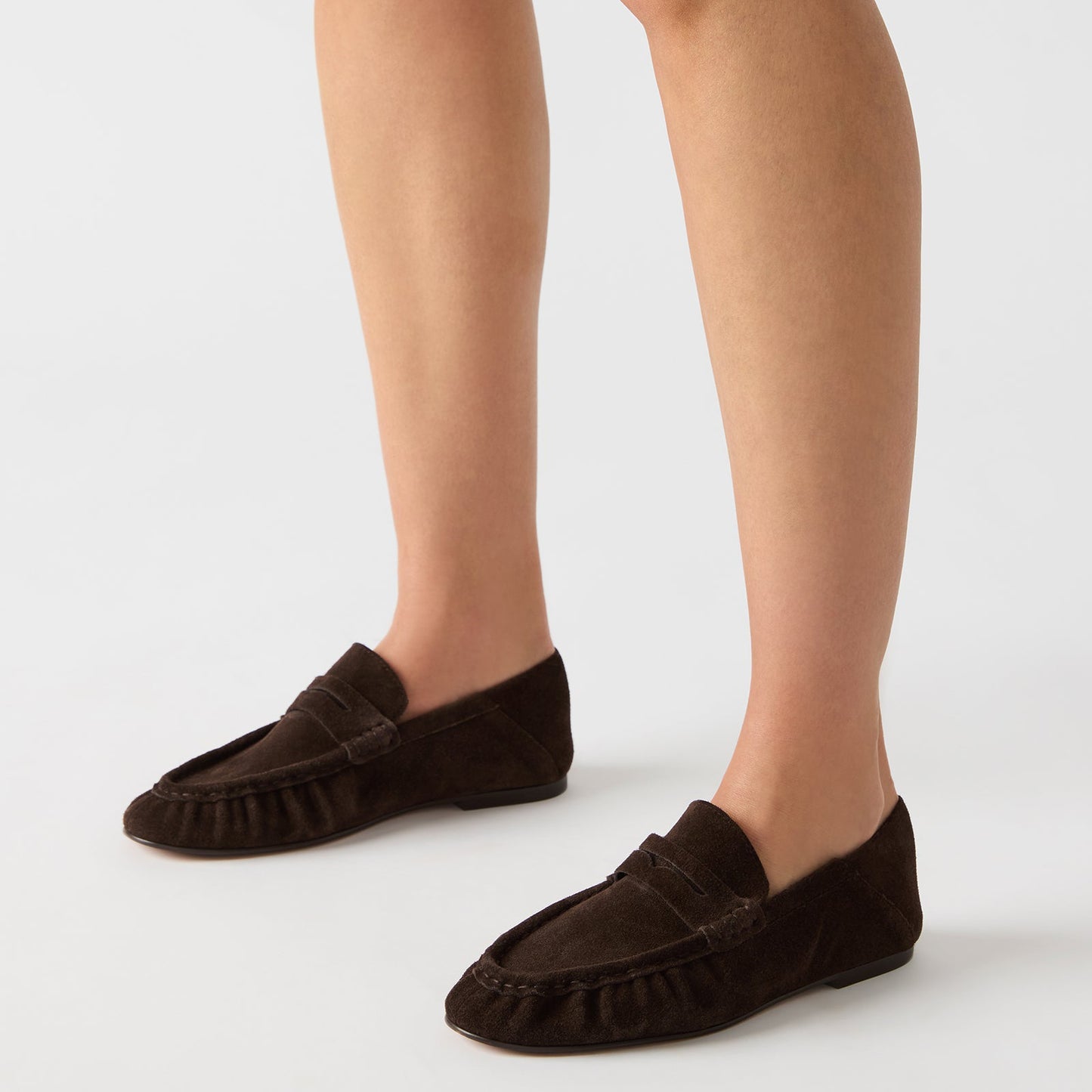 Chocolate Faux Suede Round-Toe Classic Loafers Flats