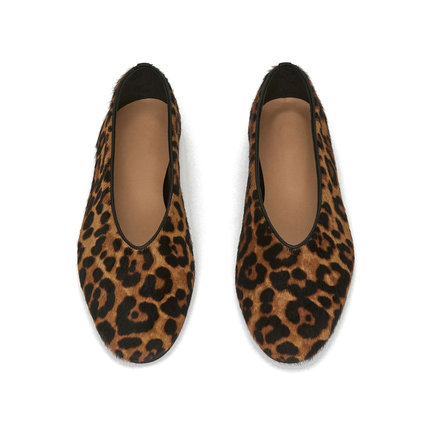 Leopard Print Pony Hair Vegan Leather Square-Toe Classic Ballet Flats