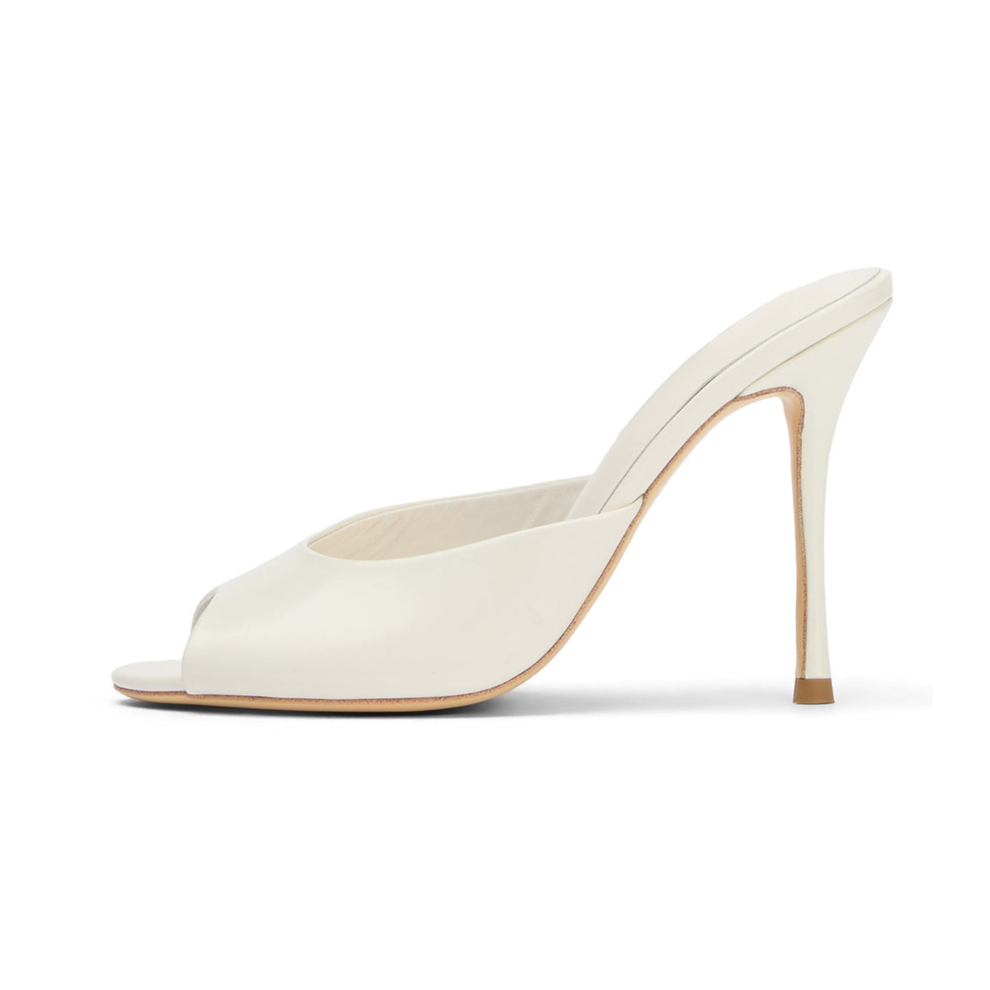 Patent White Peep Round-Toe Slip-On Backless Stiletto High Heels