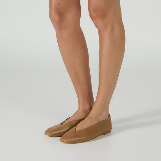 Tan Chic Square-Toe Slip-On Flats