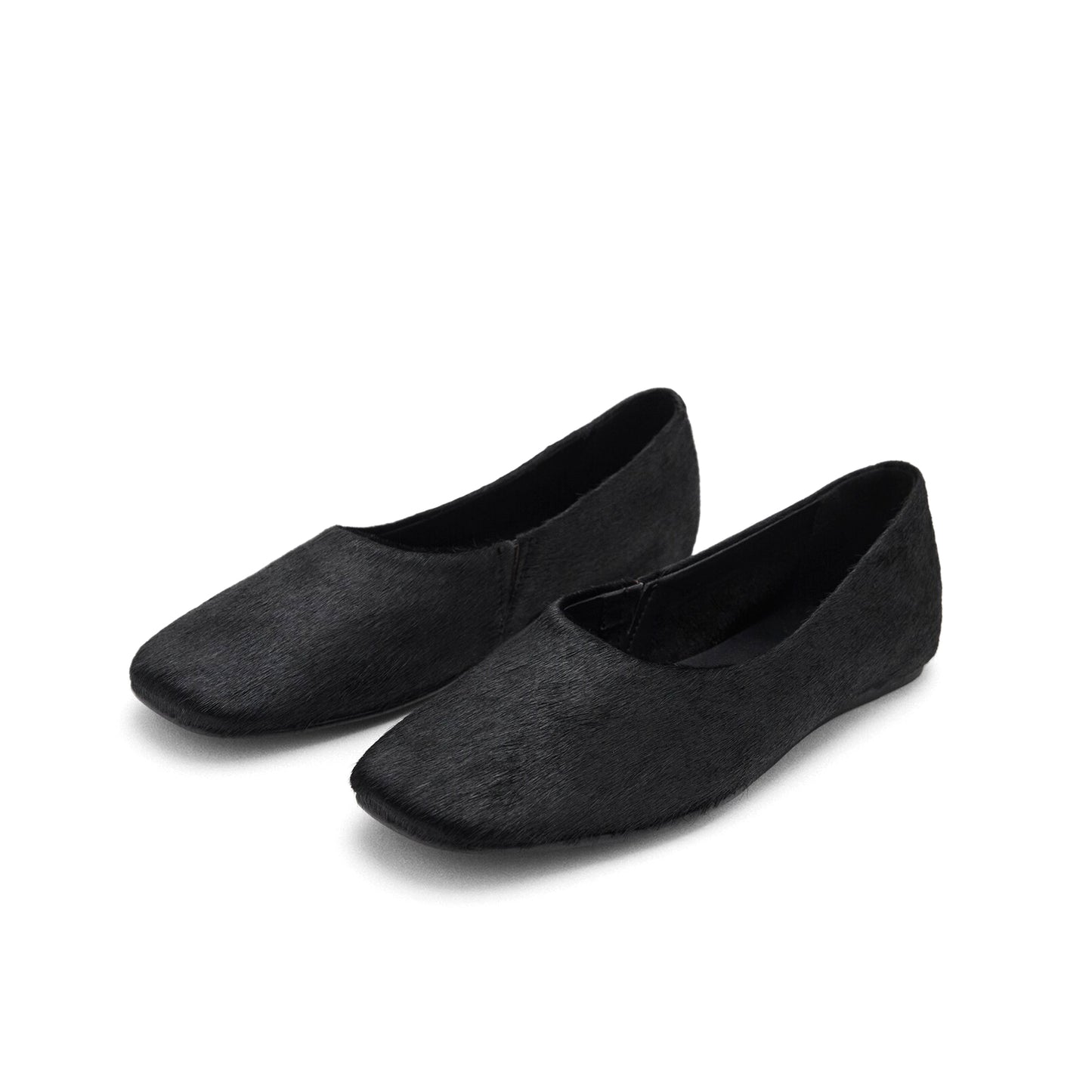 Black Pony Hair Print Square-Toe Ballet Flats