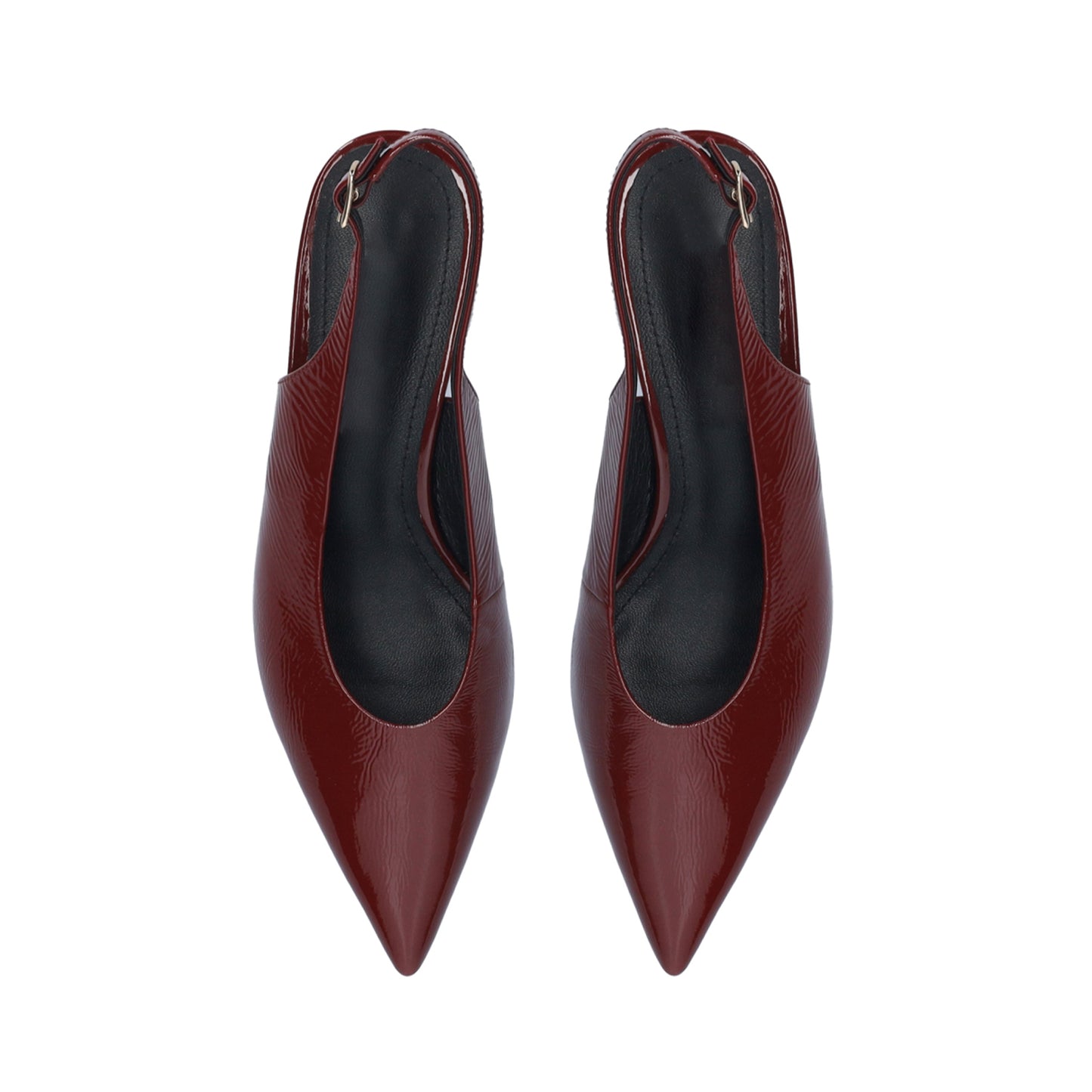 Patent Dark Red Pointed-Toe Buckle Back Strap Chic Kitten Heels