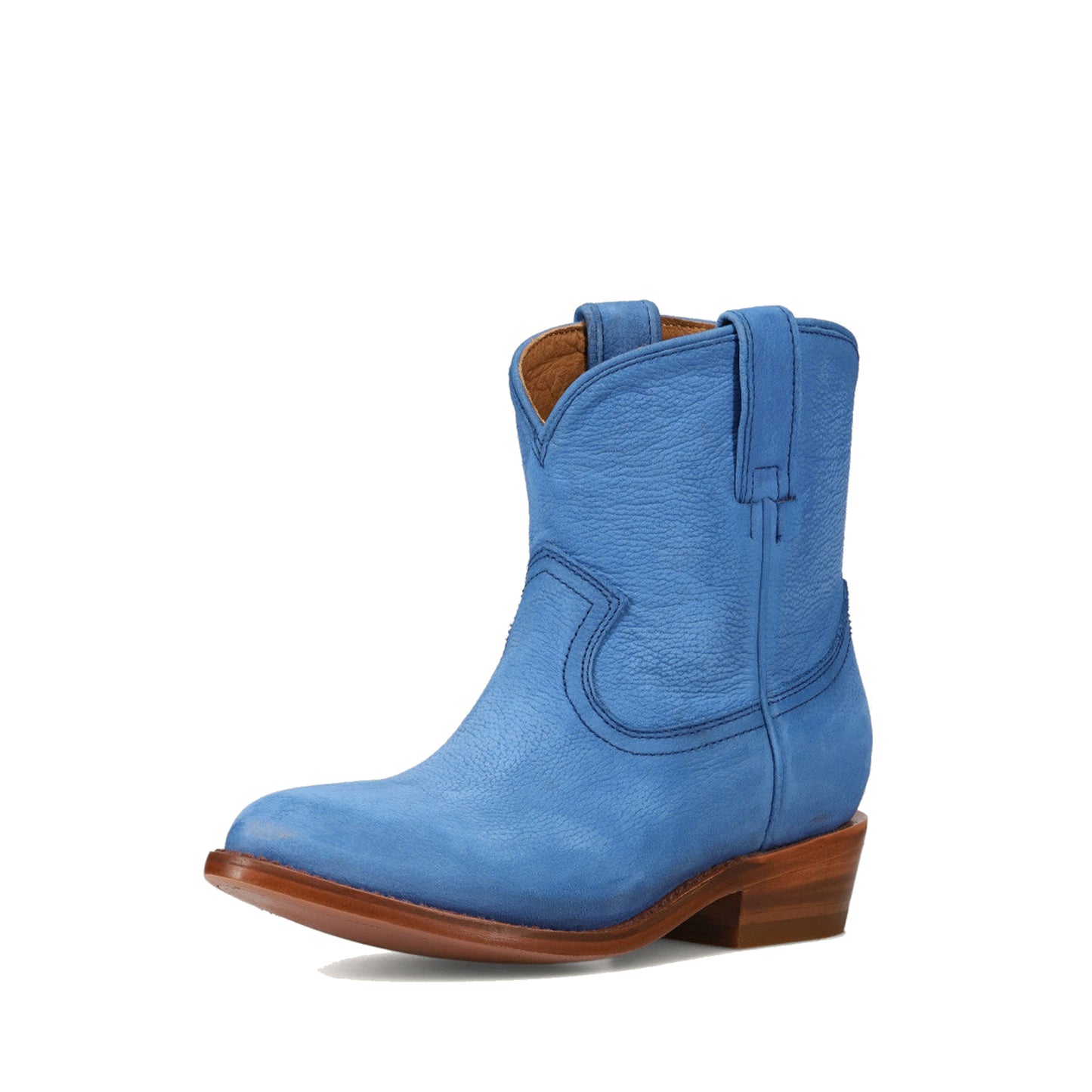 Blue Round-Toe Simple Slip-On Ankle Cowgirl Boots