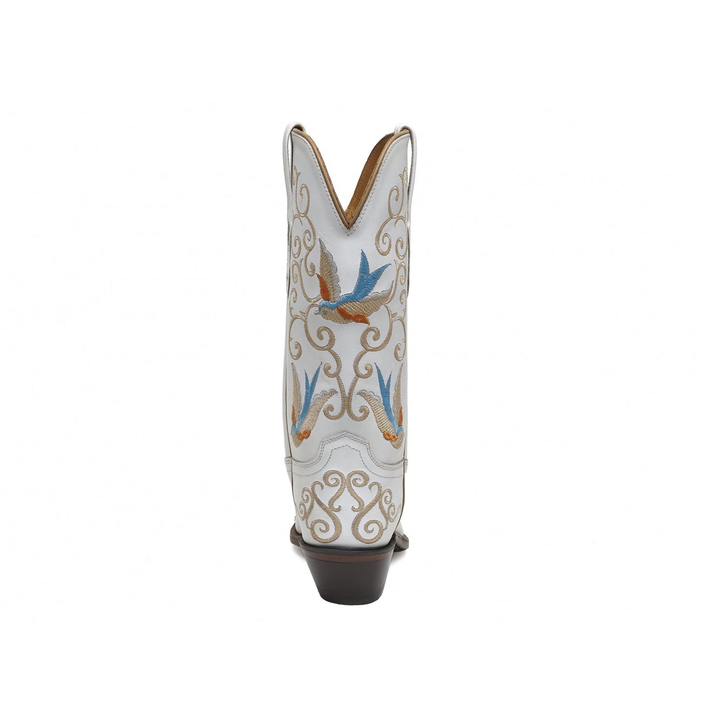 White Snip-Toe Swallow Embroidery Mid Calf Cowgirl Boots