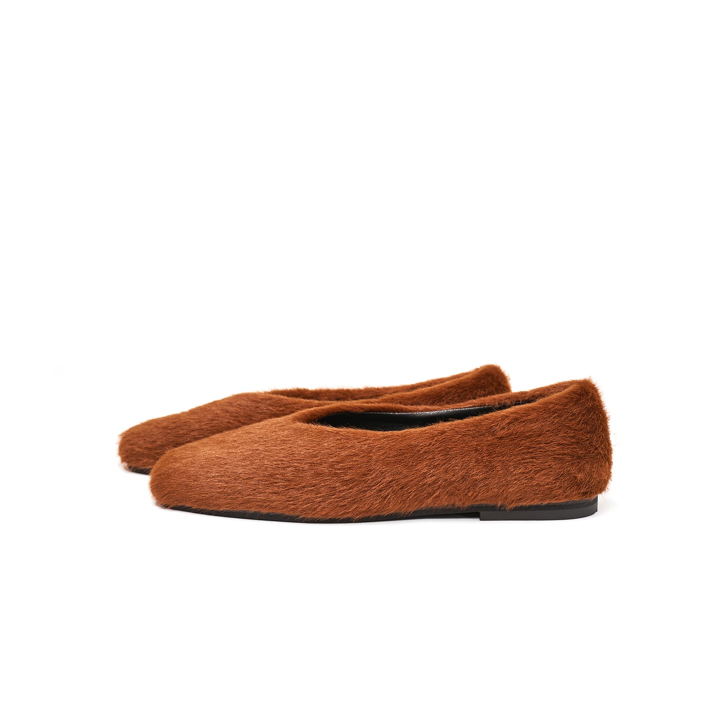 Camel Plush Square-Toe Ballet Classic Flats
