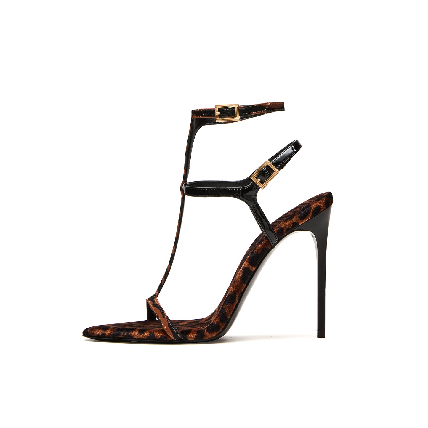 Zebra Satin Pointed-Toe Strappy Ankle Strap High Heels