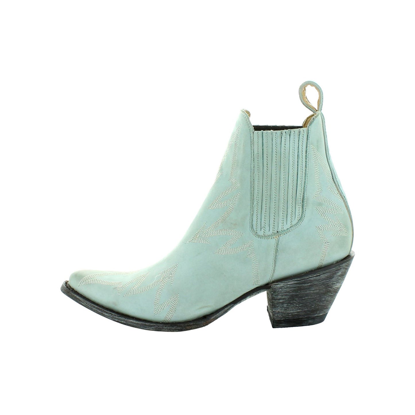 Distressed Mint Blue Almond-Toe Chic Embroidery Ankle Cowgirl Boots