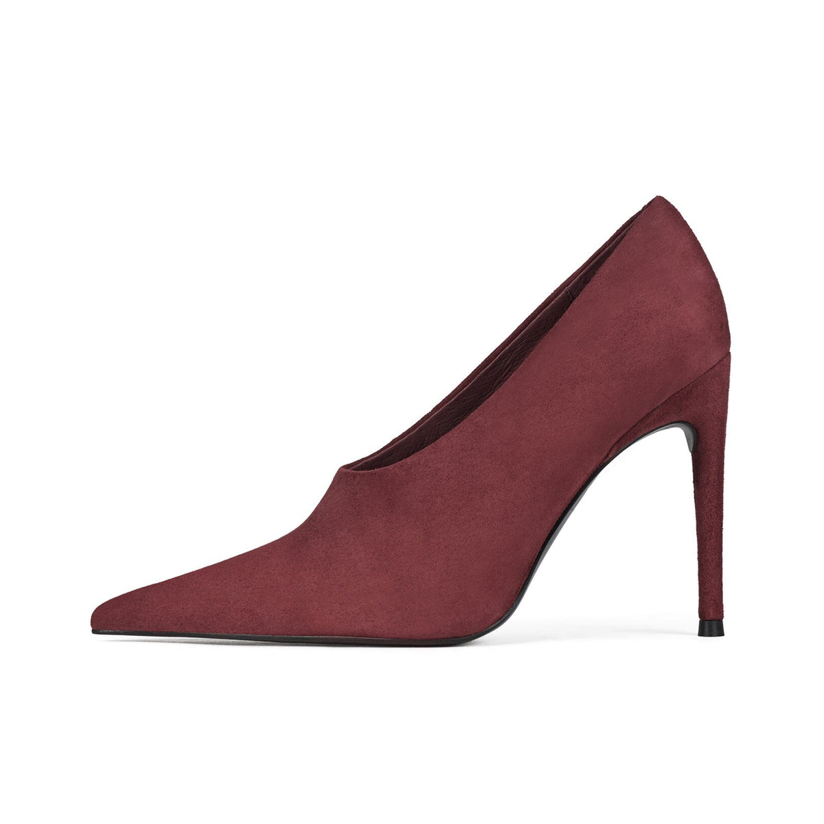 Wine Red Faux Suede Pointed-Toe Sleek Slip-On Pumps High Heels
