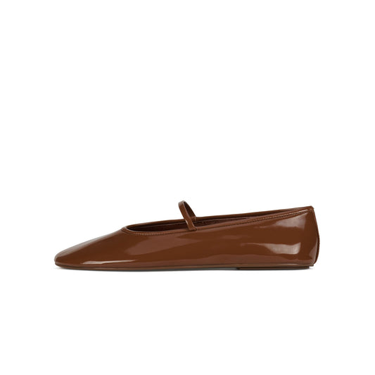 Patent Caramel Round-Toe Mary Jane Chic Ballet Flats