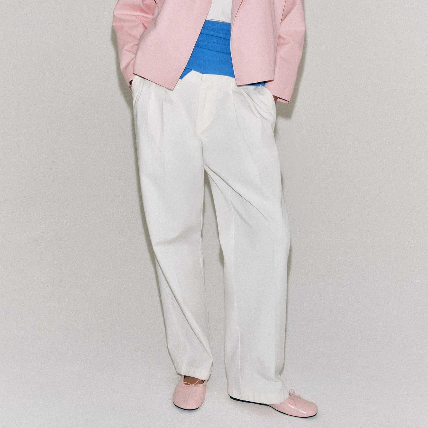 Pink Square-Toe Front Bow Simple Slip-On Ballet Flats