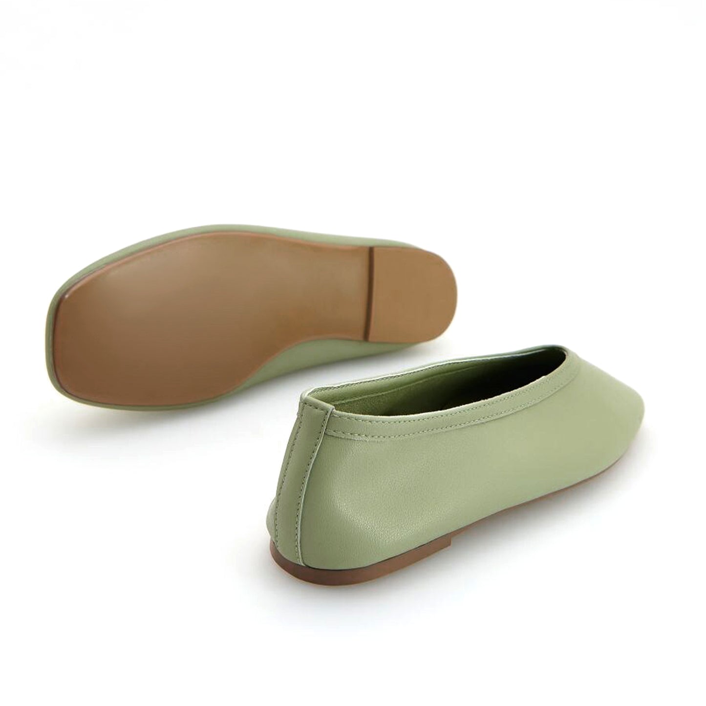 Light Green Square-Toe Classic Ballet Slip-On Flats