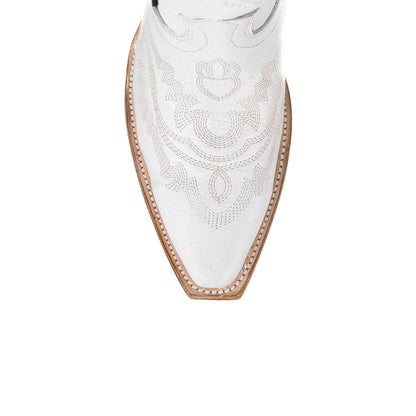 White Snip-Toe Embroidery Half-Zip Knee High Classic Cowgirl Boots