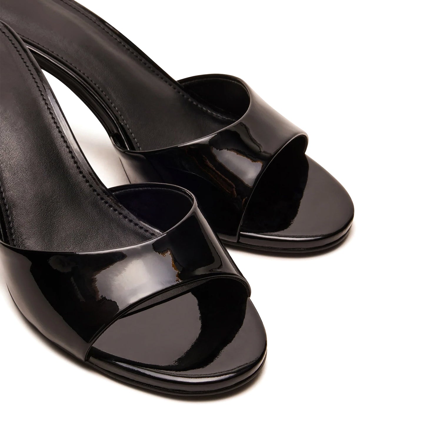 Patent Black Round-Toe Slip-On Mule Kitten Heels