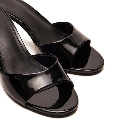 Patent Black Round-Toe Slip-On Mule Kitten Heels