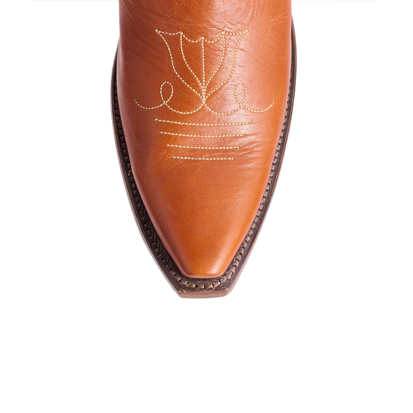 Contrast Cream And Cognac Snip-Toe Colorful Tulips Inlay Mid Calf Cowgirl Boots