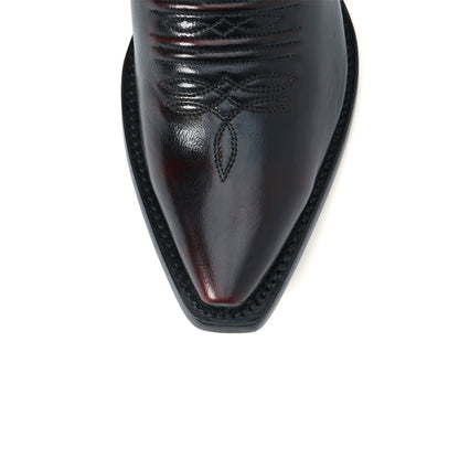 Black Cherry Snip-Toe Embroidery Classic Mid Calf Cowgirl Boots