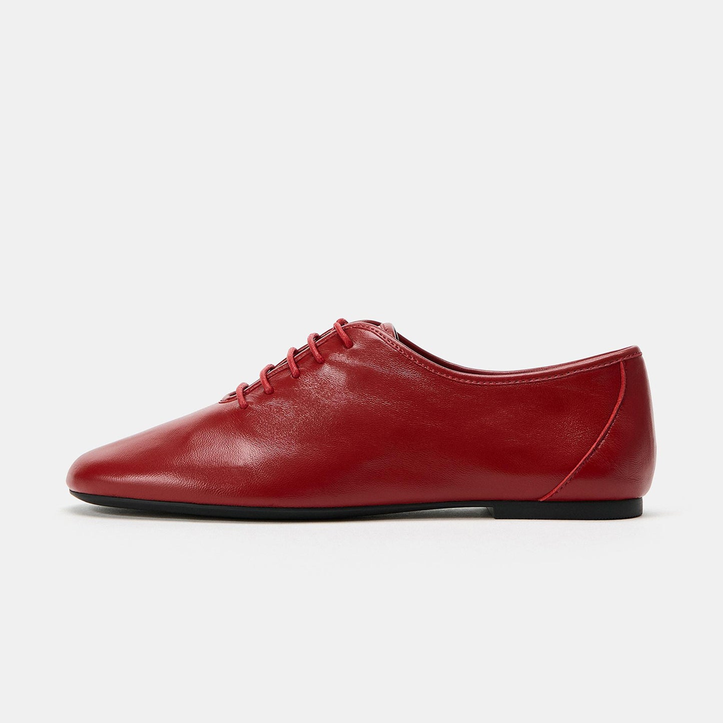 Red Square-Toe Lace-Up Sleek Slip-On Flats